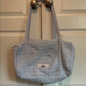 Little English Light Blue Seersucker Tote Bag with Sailboat Patch